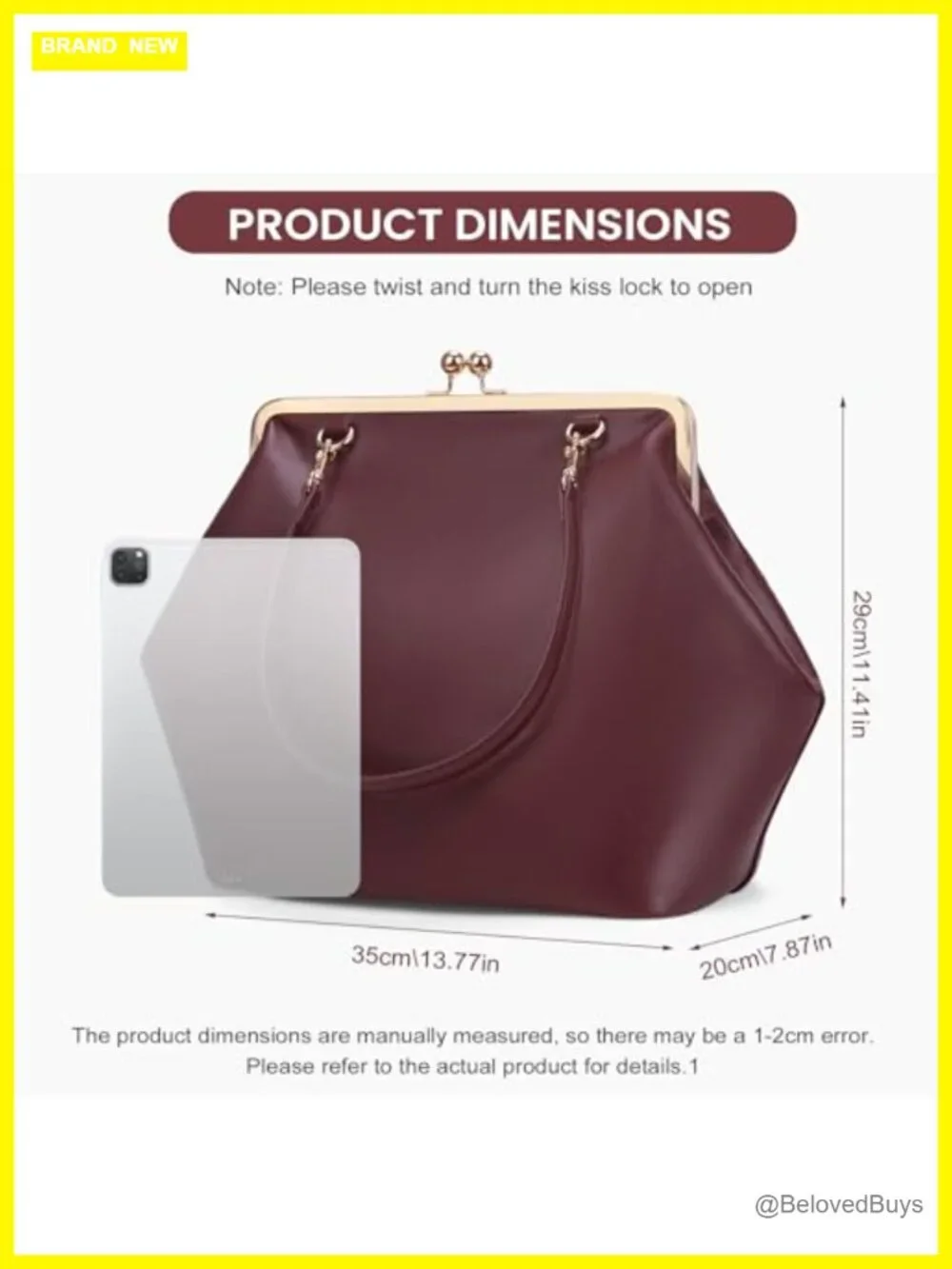 Large PU Leather Kiss Lock Tote Shoulder Bag Top Handle Clutch
